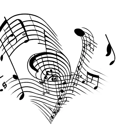 A minimalist design of a heart-shaped music sheet with 'RITA' written on it tattoo design idea