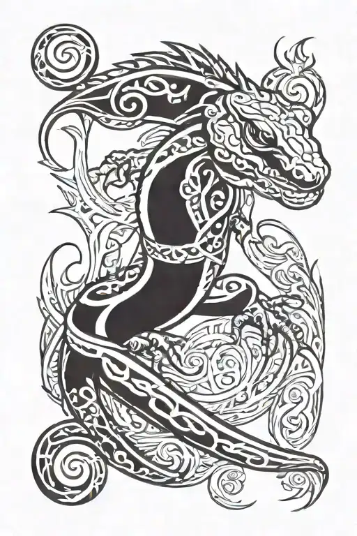 salamander with dagger tattoo design idea