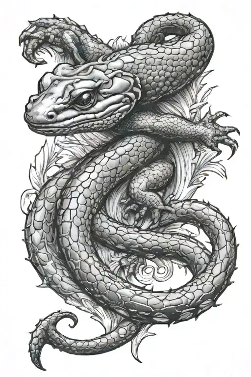 salamander with dagger tattoo design idea