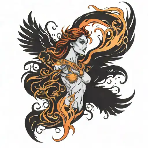phoenix goddess emerging from supernova explosion  tattoo design idea