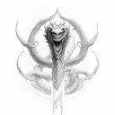 a long Lernaean hydra with five heads that twists around the sword tattoo design idea