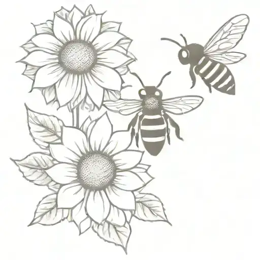 honey comb bee with sunflower  tattoo design idea