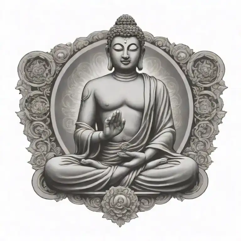 Buddha meditating figure surrounded with headphones tattoo design idea