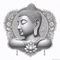 Buddha with DJ headphones on, meditating figure surrounded  tattoo design idea