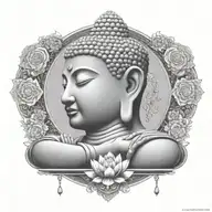 Buddha with DJ headphones on, meditating figure surrounded  tattoo design idea