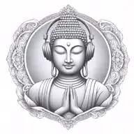 Buddha with headphones on, listening to music, meditating surrounded  tattoo design idea