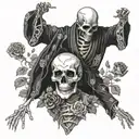 male skeleton in love, wearing kimono, black and white, roses, DJ, music  , heart tattoo design idea