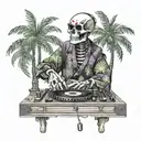 skeleton, DJ, with sunglasses, records, music, wearing kimono, Palm tree tattoo design idea