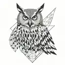 an owl with intimidating eyes looking for enemies with scary eyes only face and wings to the side and face in the middle tattoo design idea