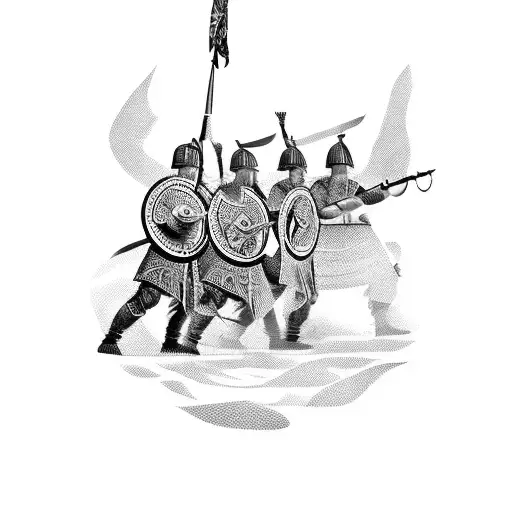 Historical battle scene featuring ancient Persian warriors tattoo design idea