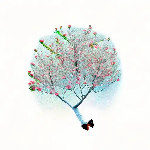 Cherry bush with butterflies  tattoo design idea