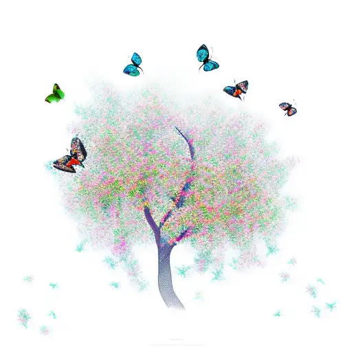 Cherry bush with butterflies  tattoo design idea