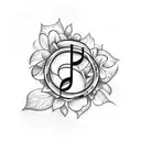 A music note intertwined with a vine of flowers tattoo design idea