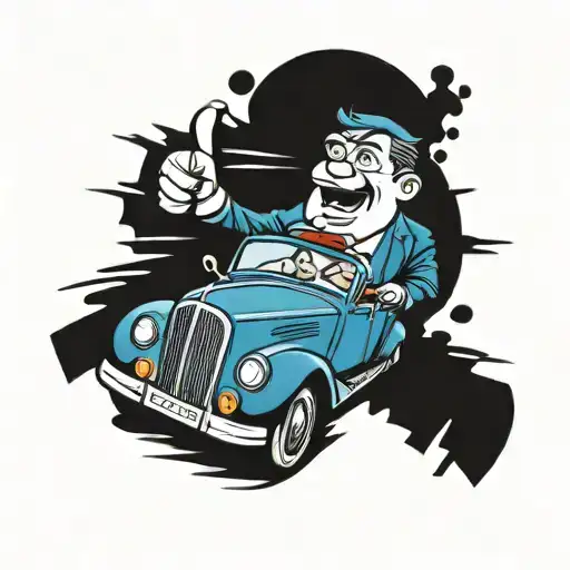 manager driving blue  taxi driving tattoo design idea