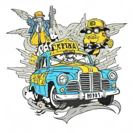 tie and taxi driving tattoo design idea