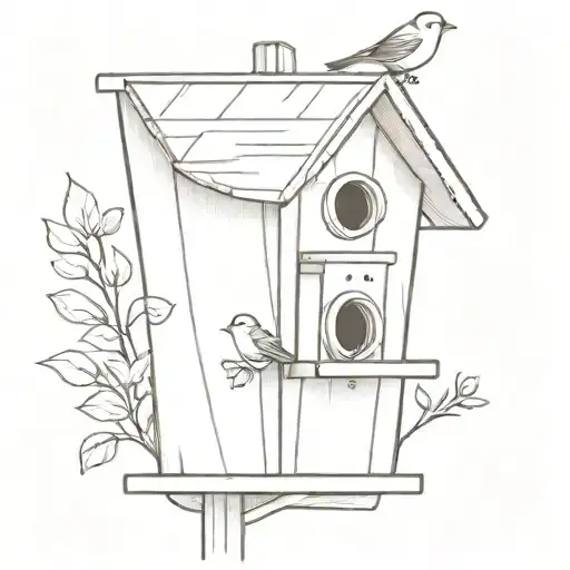 birdhouse realistic depiction tattoo design idea