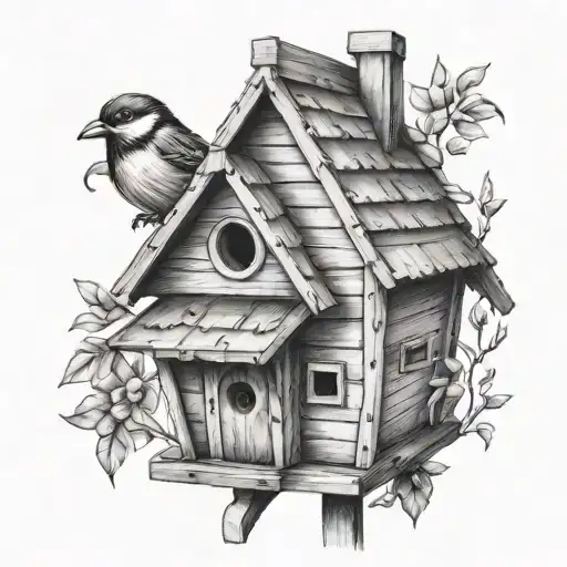 birdhouse realistic depiction tattoo design idea