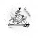 A dynamic design showcasing a courier riding a bicycle with a pack of dogs running alongside tattoo design idea