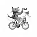 A dynamic design showcasing a courier riding a bicycle with a pack of dogs running alongside tattoo design idea
