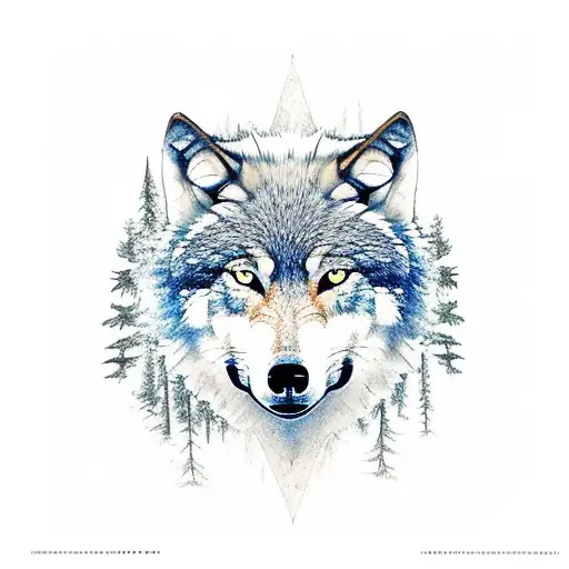 wolf, earth, space,pine tree  tattoo design idea