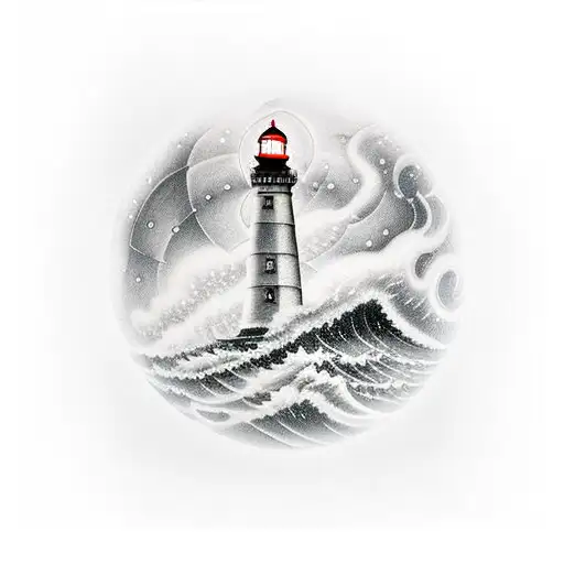 disco ball lighthouse in storm tattoo design idea