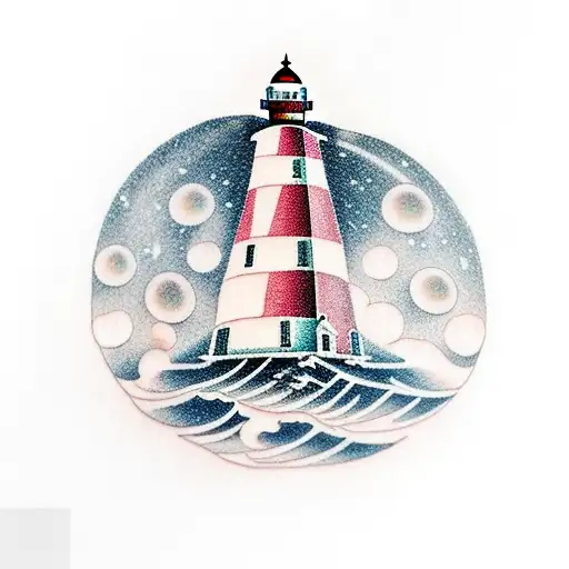 disco ball lighthouse in storm tattoo design idea