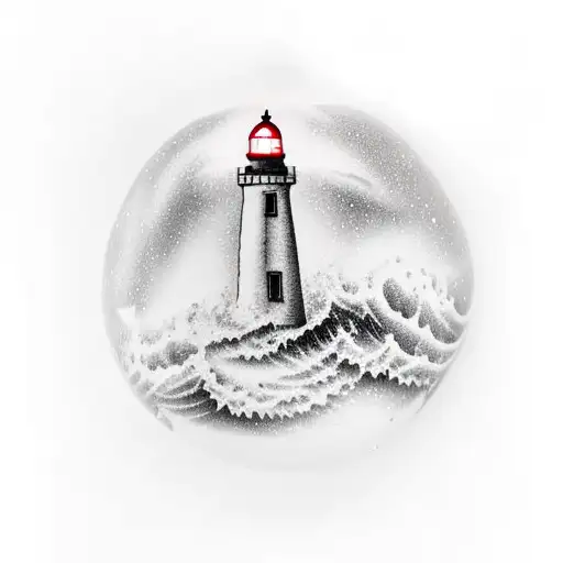 disco ball lighthouse in storm tattoo design idea