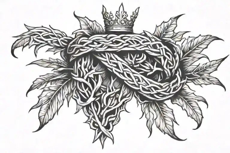 Laurel wreath and crown of thorns wrapped tightly gripping tattoo design idea