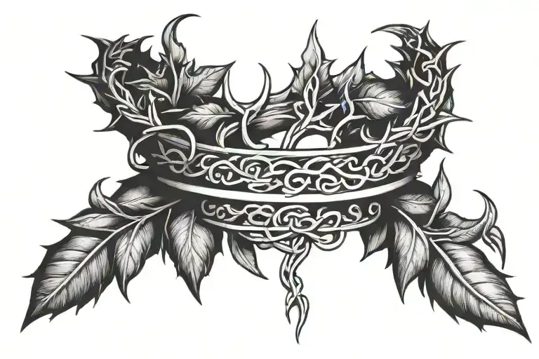 Laurel wreath and crown of thorns wrapped tightly tattoo design idea