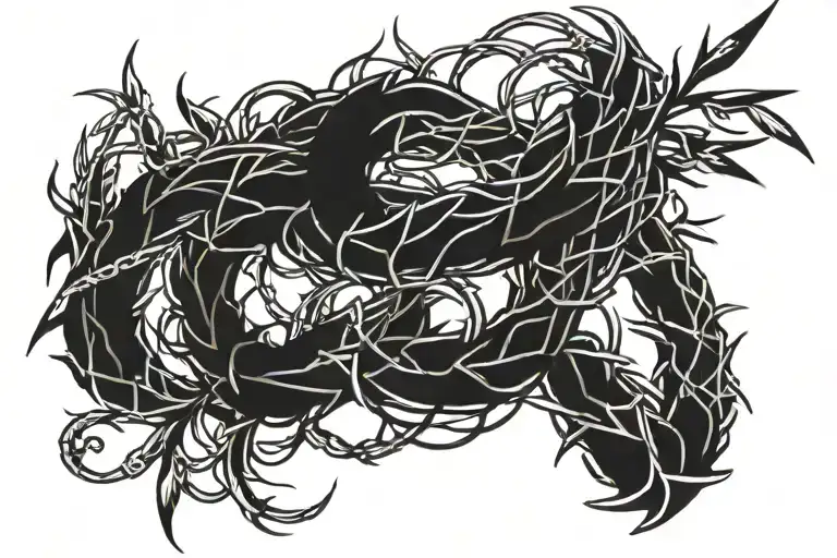 Laurel wreath and crown of thorns wrapped tattoo design idea