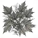 maple tree branches exploding due to lighting. The names Harold and Annette written in the branches. tattoo design idea