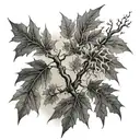 maple tree branches exploding due to lighting. The names Harold and Annette written in the branches. tattoo design idea