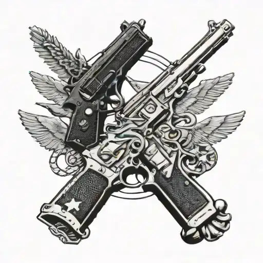 Harper ferry pistols crossing each other with a patriot and 1776th Military Police tattoo design idea