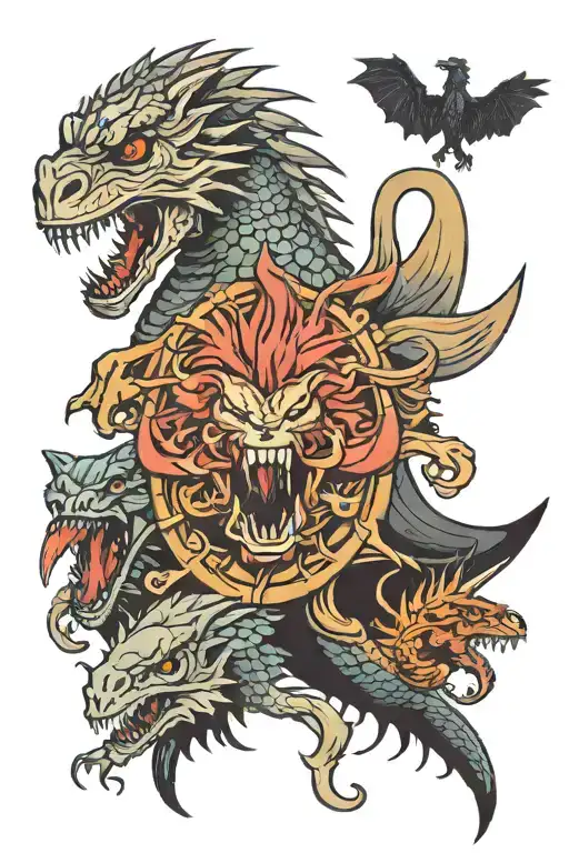 game of thrones, jurassic park and end game tattoo design idea