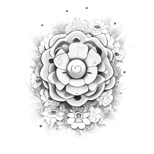 A video game controller surrounded by vibrant flowers tattoo design idea