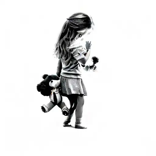 a little girl hugging a teddy bear tattoo design idea