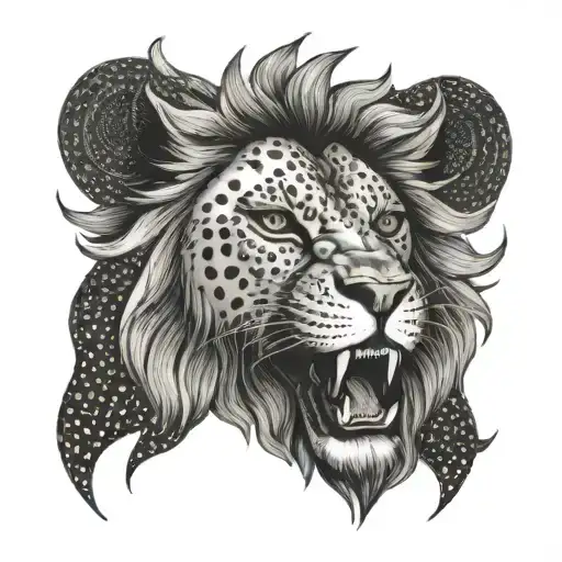 lion roaring half fatma hand tattoo design idea