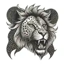 lion roaring half fatma hand tattoo design idea