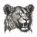 lion roaring half fatma hand tattoo design idea