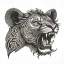 lion roaring half fatma hand tattoo design idea