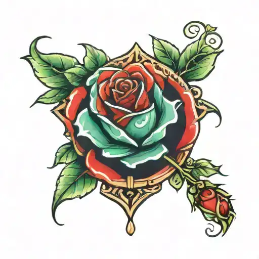 Jade gemstone with a red rose wrapping around it tattoo design idea