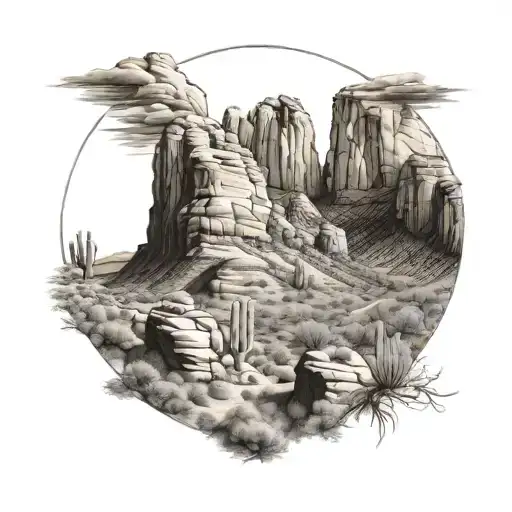 Arizona Superstition Mountains western tattoo design idea
