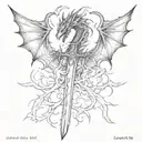 dragon longsword fire strike revenge tattoo design idea