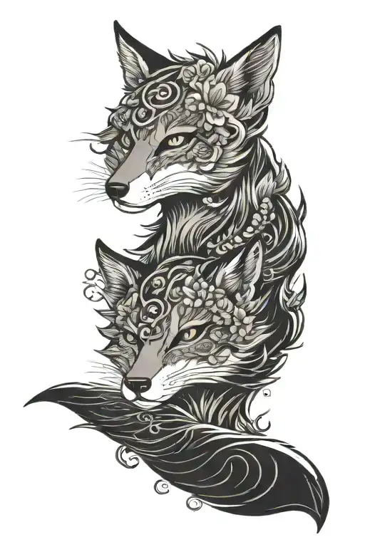 fox face with Virgo zodiac symbol in the eye tattoo design idea
