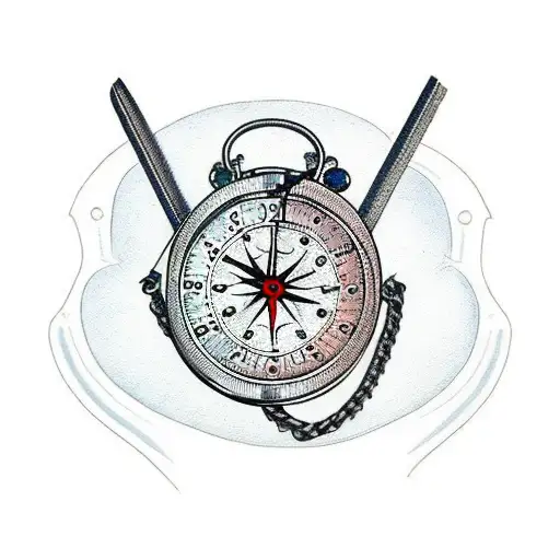 Handcuffs with Clock and Compass  tattoo design idea