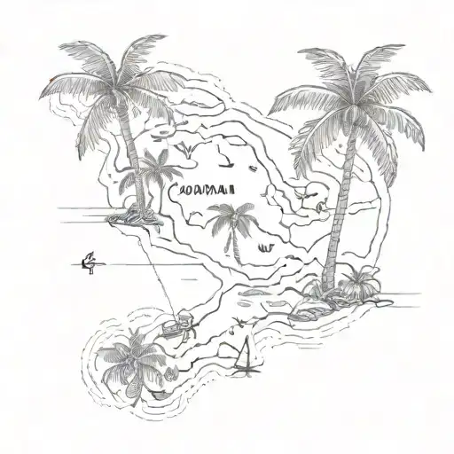 A detailed map of the Caribbean islands with palm trees scattered throughout tattoo design idea