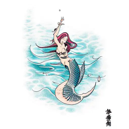 A graceful mermaid swimming alongside a diver tattoo design idea