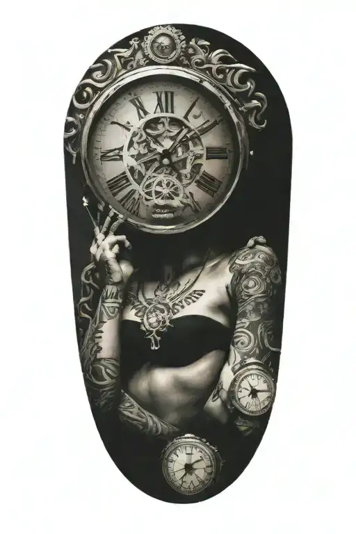 life is a simulation theory woven with clock and a woman tattoo design idea