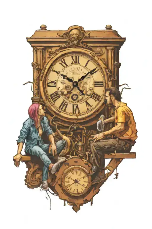 life is a simulation theory clock woman  stairs scary puppet master man creating god tattoo design idea