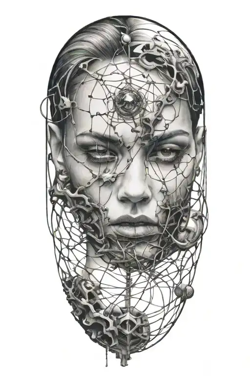 woman experiencing quantum entanglement tattoo design idea